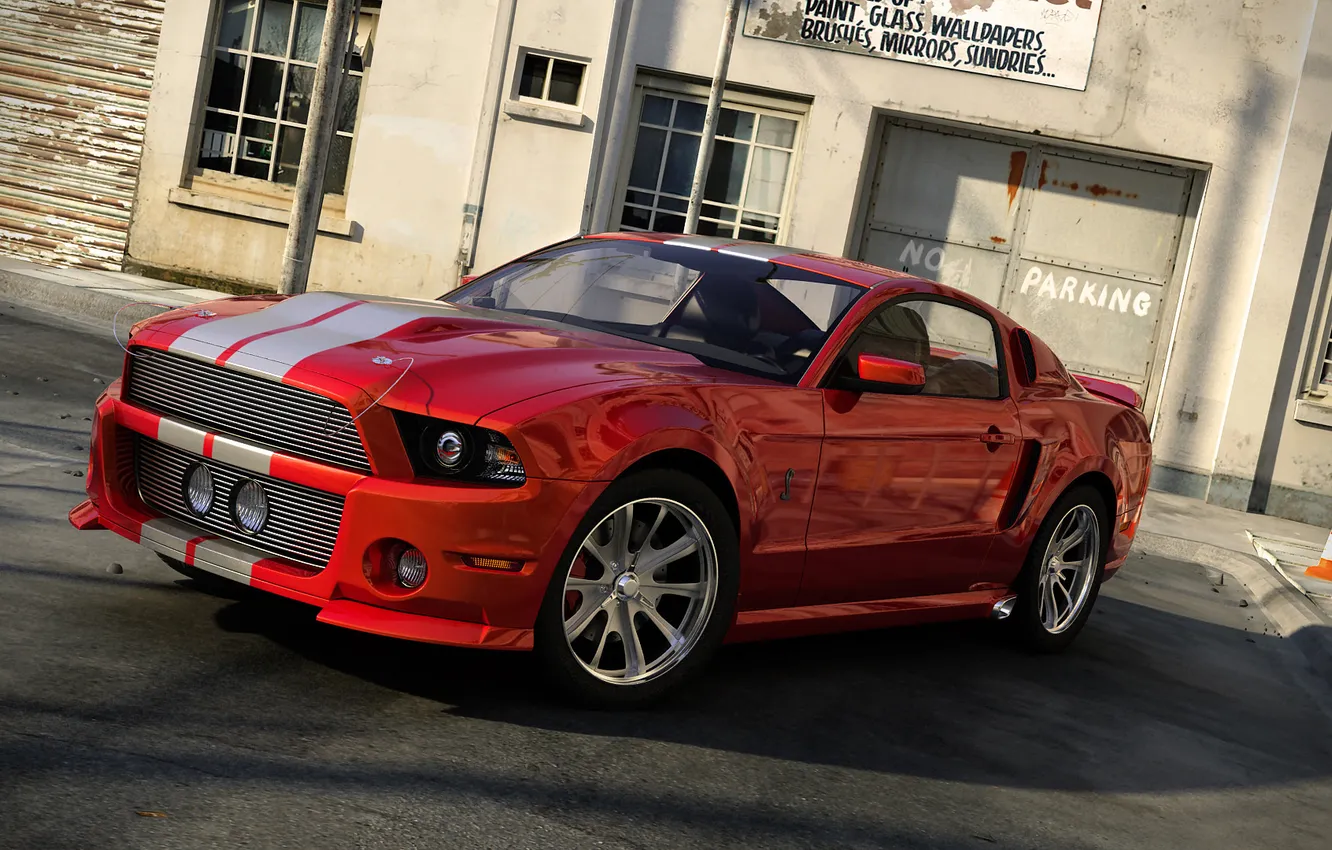 Фото обои красный, тюнинг, Mustang Custom