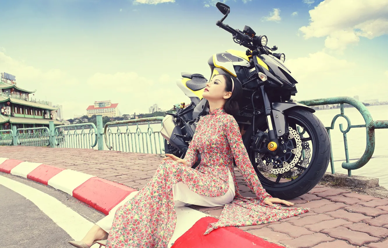 Фото обои девушка, стиль, мотоцикл