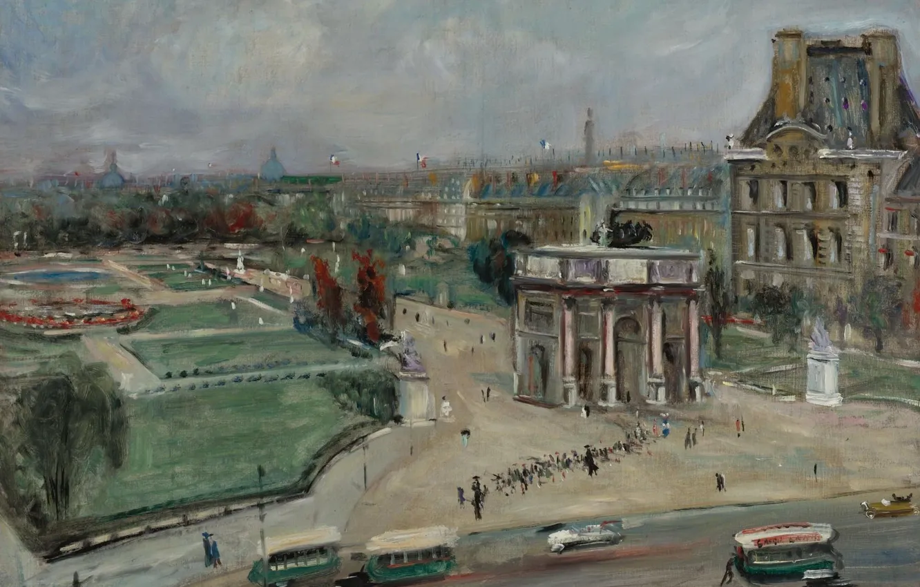 Фото обои картина, городской пейзаж, Люсьен Адрион, Lucien Adrion, Париж. Лувр. Площадь Каррузель