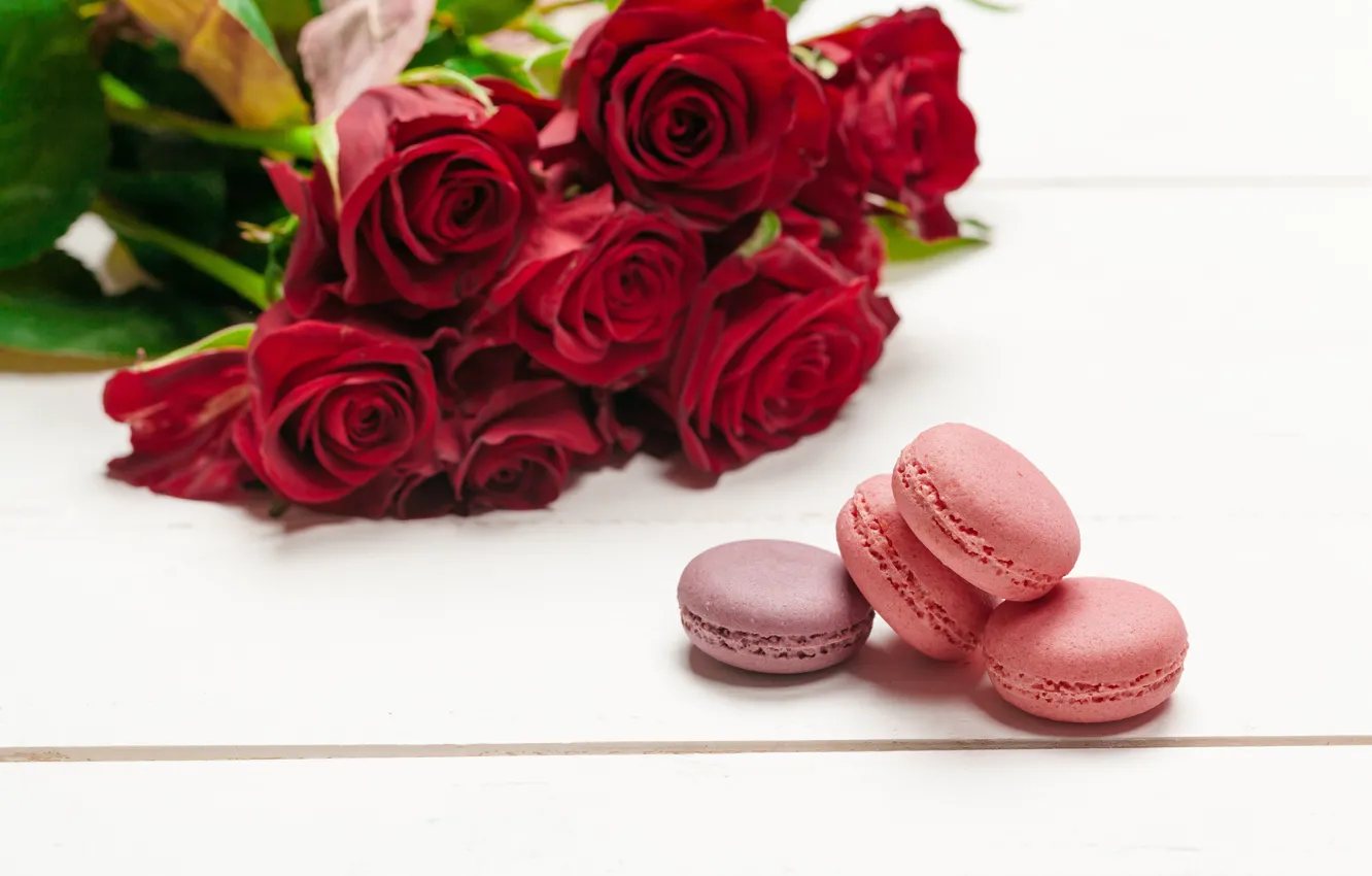 Фото обои букет, печенье, красных, роз, миндальное