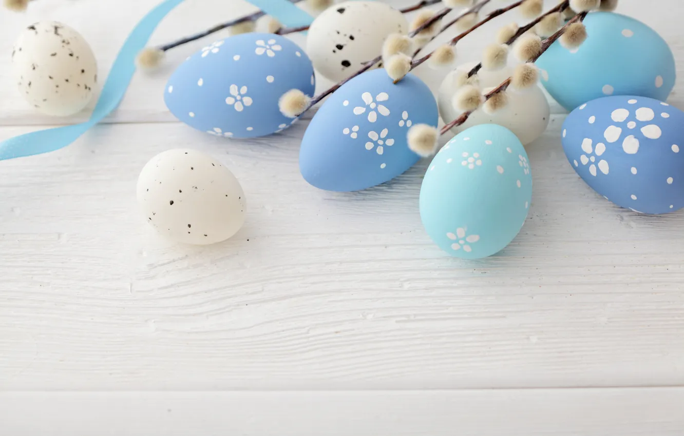 Фото обои Пасха, верба, blue, spring, eggs, Happy Easter, Easter eggs