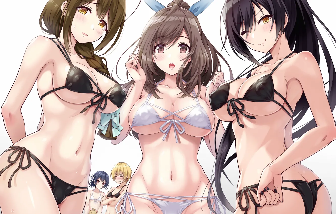 Фото обои sexy, ass, cleavage, long hair, girls, brown hair, boobs, anime