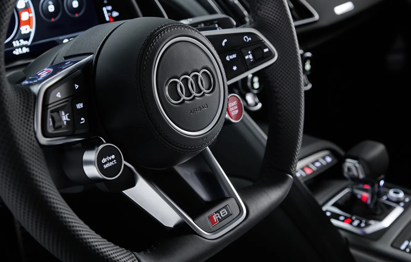 Фото обои Audi, руль, суперкар, Audi R8, салон, Coupe, V10, 2020