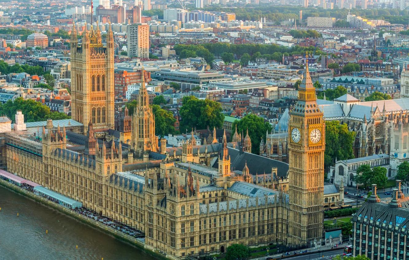 Фото обои Англия, Лондон, панорама, парламент