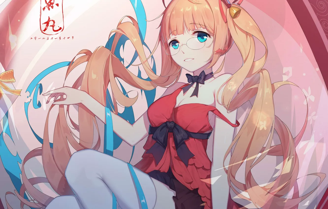 Фото обои девушка, аниме, арт, очки