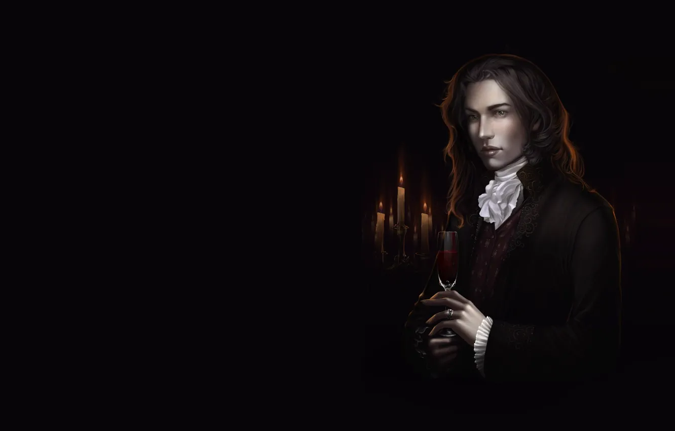 Фото обои свечи, кольцо, арт, вампир, парень, fantasy, diablera