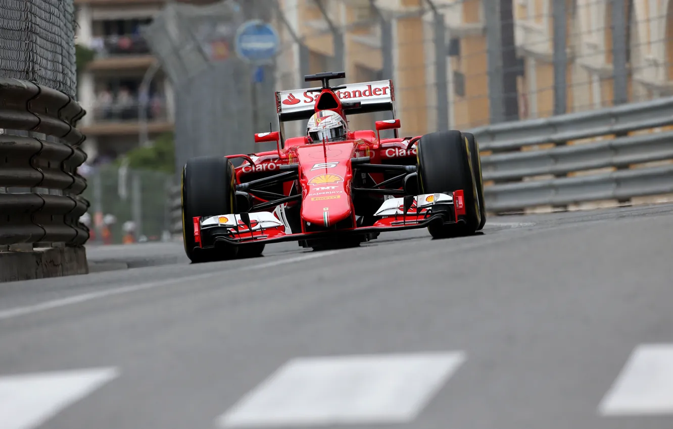 Фото обои Ferrari, Formula 1, Vettel, Monte Carlo, SF15T, Барьеры