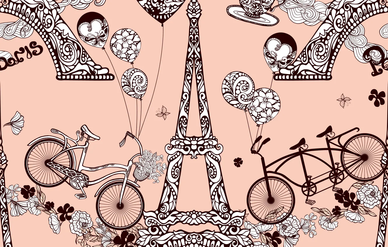 Фото обои фон, Love, Paper, Paris, Travel, Pattern, Ornament, Seamless
