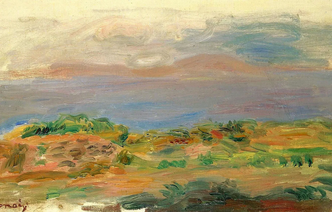 Фото обои пейзаж, картина, 1898, Пьер Огюст Ренуар, Pierre Auguste Renoir, Зеленые Скалы и Море