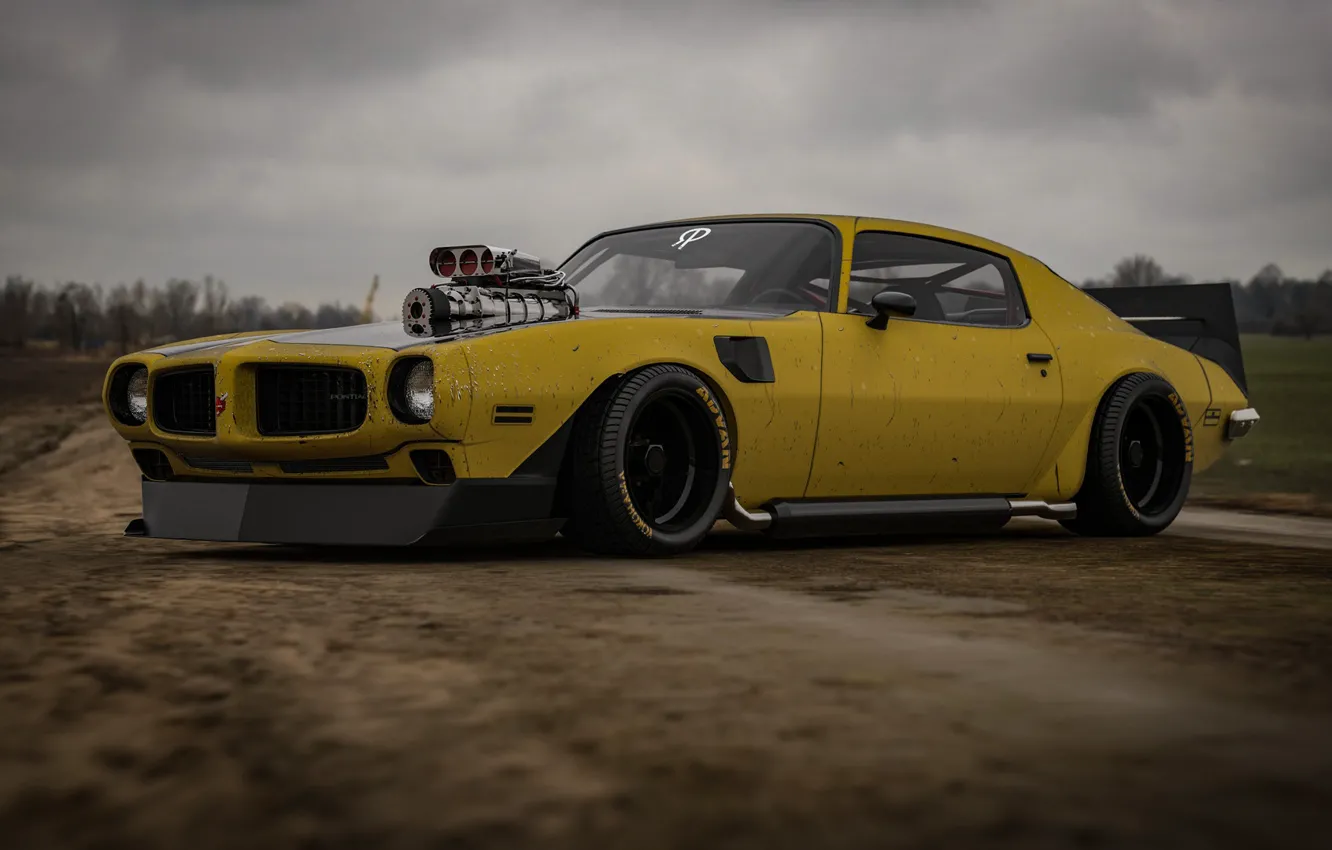 Фото обои Желтый, Машина, Art, Pontiac, Firebird, Рендеринг, Concept Art, Pontiac Firebird