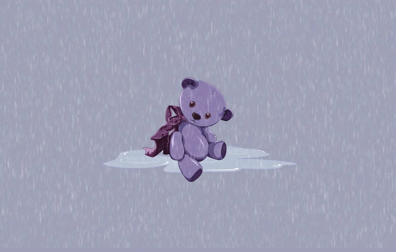 Фото обои одиночество, дождь, игрушка, рисунок, toy, teddy bear, плюшевый мишка, by Pyrus-acerba