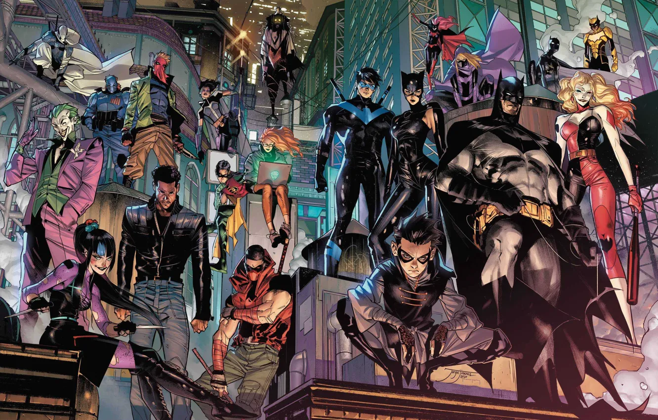 Фото обои Джокер, Бэтмен, Batman, Joker, Харли Квинн, Robin, DC Comics, Робин