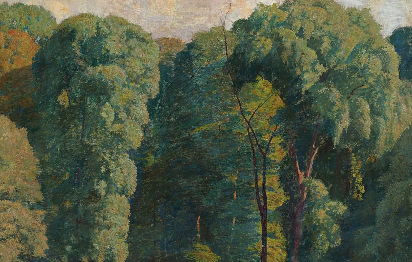 Фото обои деревья, пейзаж, природа, картина, Даниэль Гарбер, Вход в лес
