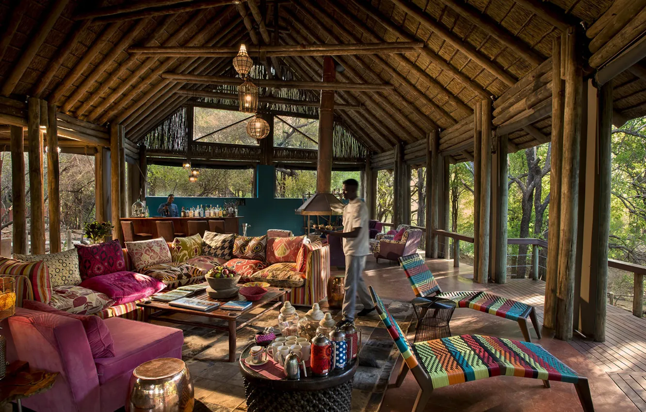 Фото обои интерьер, бар, ЮАР, South Africa, lounge zone, зона отдыха, North West Province, Сафари-лодж Жаси