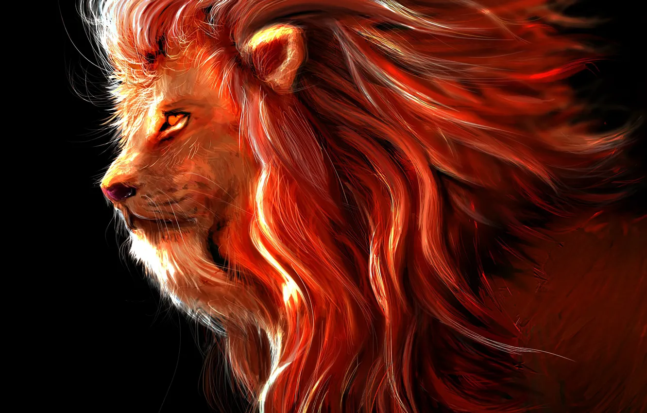 Фото обои wallpaper, art, lion, predator, painting, rendering, digital art, big cat