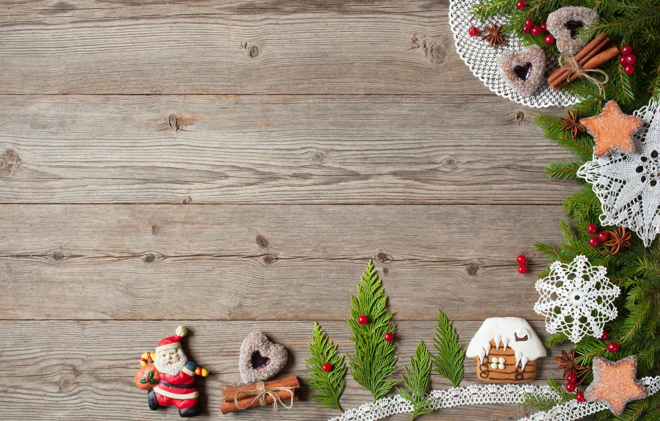 Фото обои украшения, ягоды, елка, Новый Год, печенье, Рождество, снеговики, фрукты