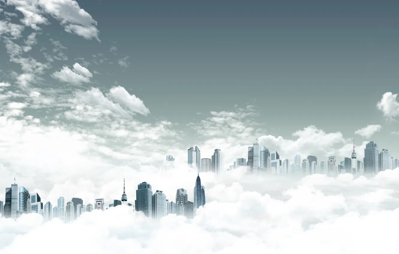 Фото обои облака, креатив, здания, небоскрёбы