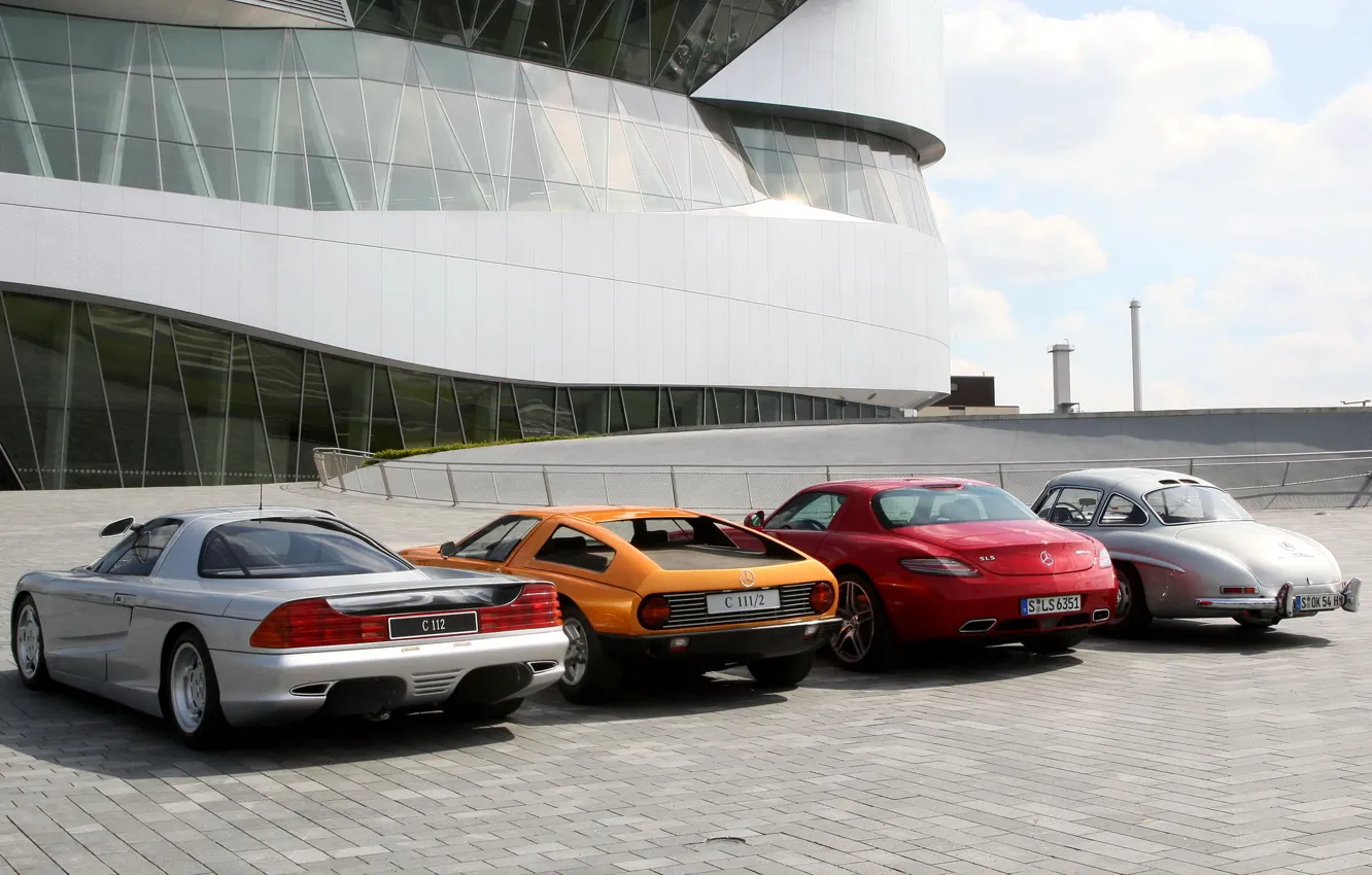 Фото обои Mercedes-Benz C112, Mercedes-Benz C111, Mercedes-Benz SLS AMG, Mercedes-Benz 300 SL Gullwing