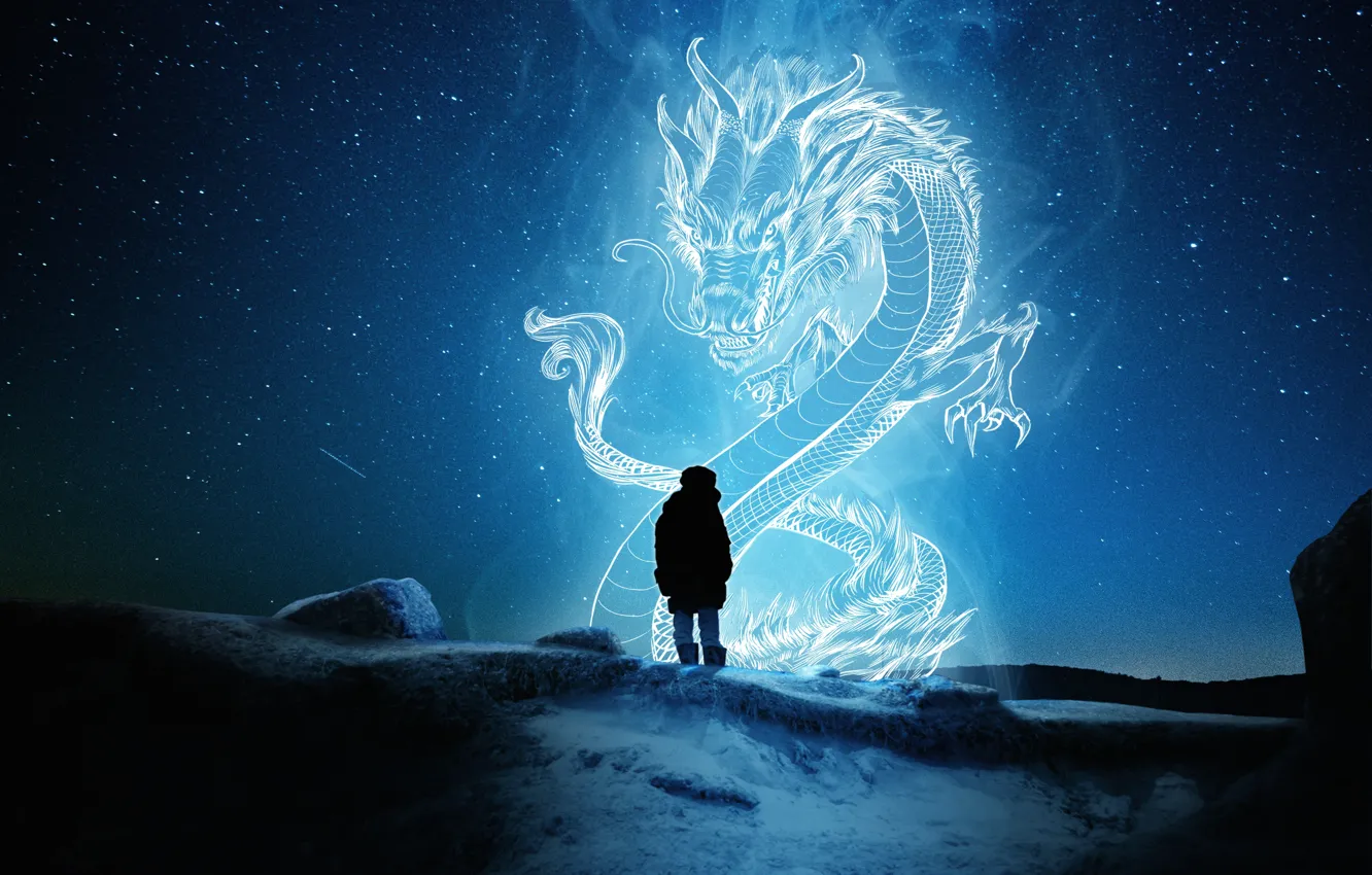 Фото обои снег, магия, дракон, magic, snow, vision, dragon, явление
