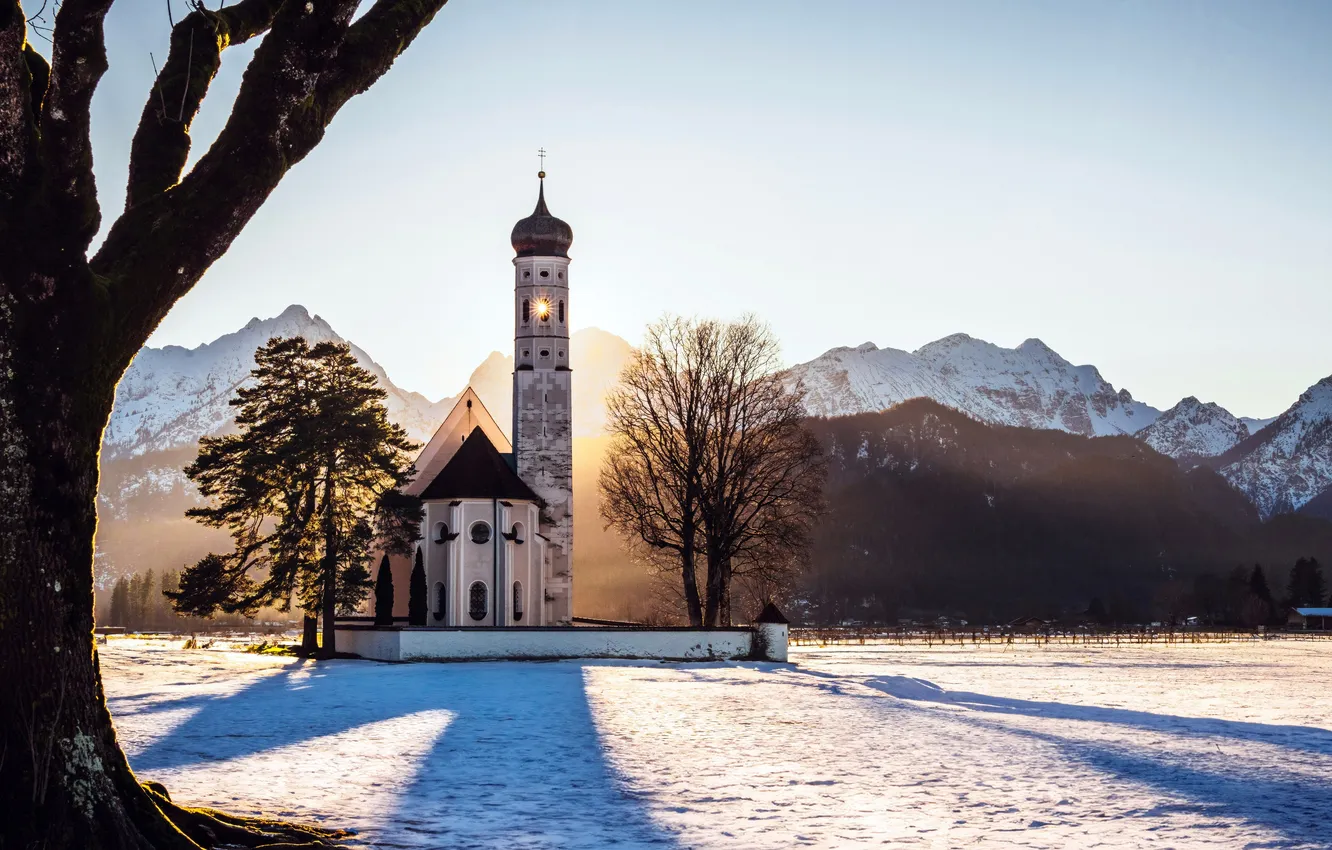 Фото обои зима, Германия, Бавария, Winter, Germany, Bavaria, Sunlight, Солнечный свет