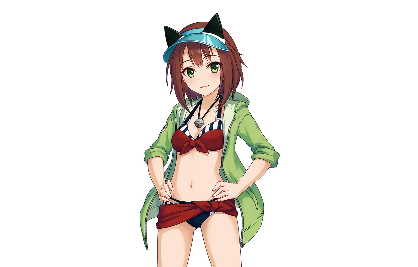 Фото обои girl, sexy, cleavage, green eyes, brown hair, boobs, anime, beautiful