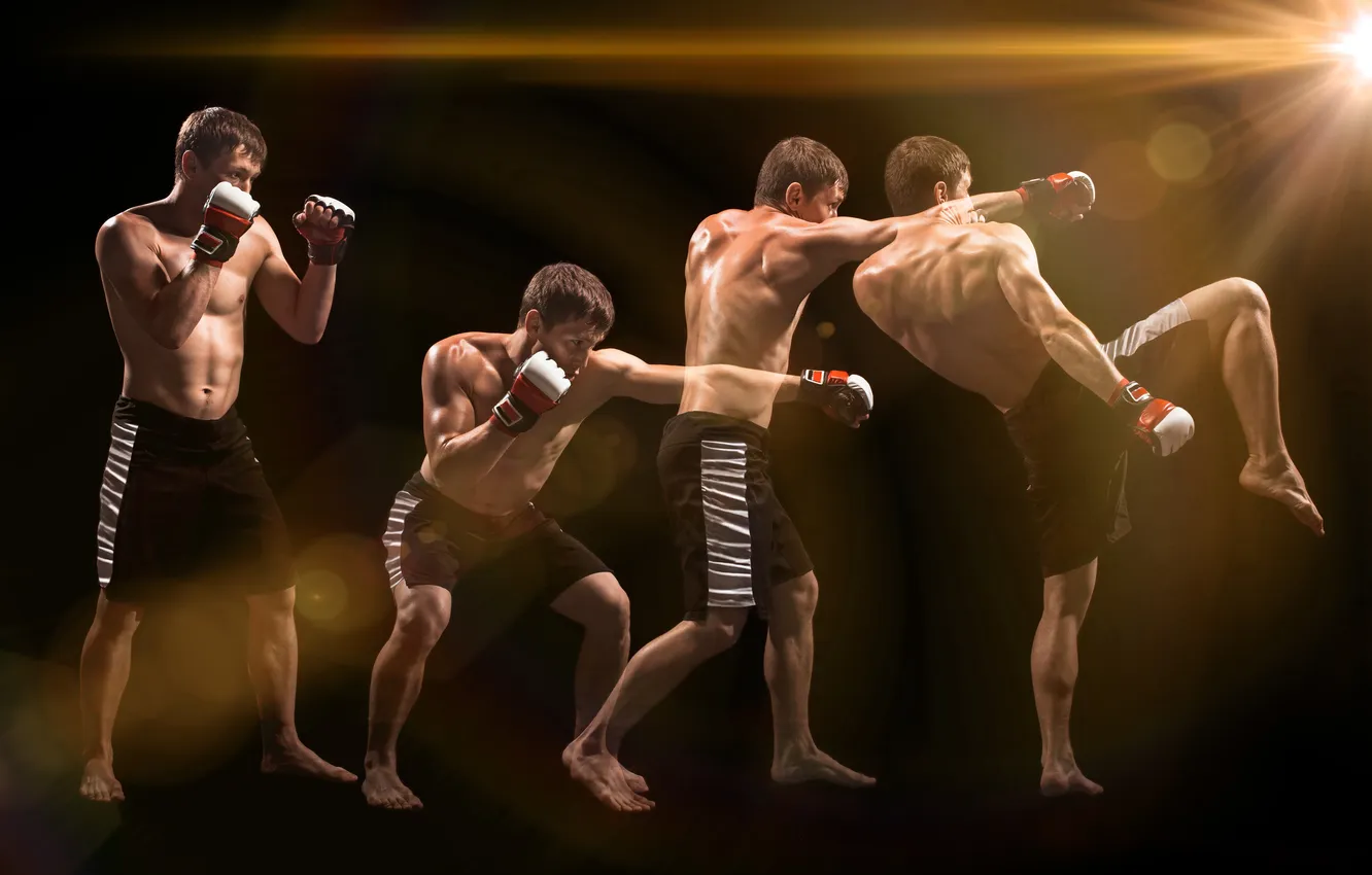 Фото обои fighter, fight, impact, hand, guy, handsome, fitness, kick