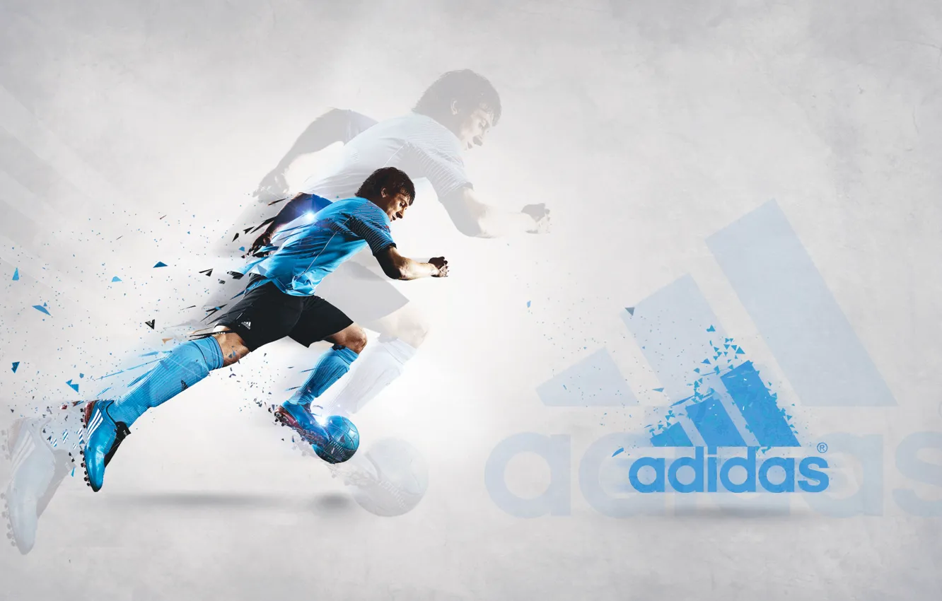Фото обои футбол, мяч, скорость, бег, эмблема, адидас, adidas