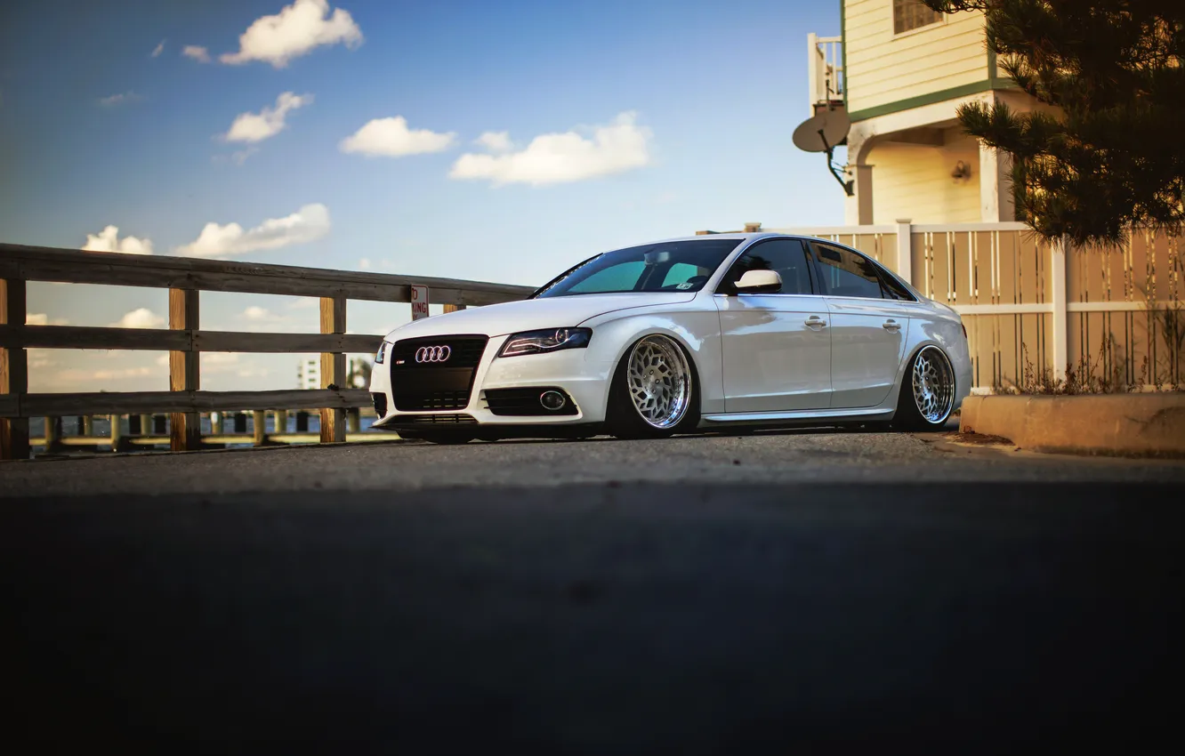 Фото обои Audi, ауди, тюнинг, белая, white, stance