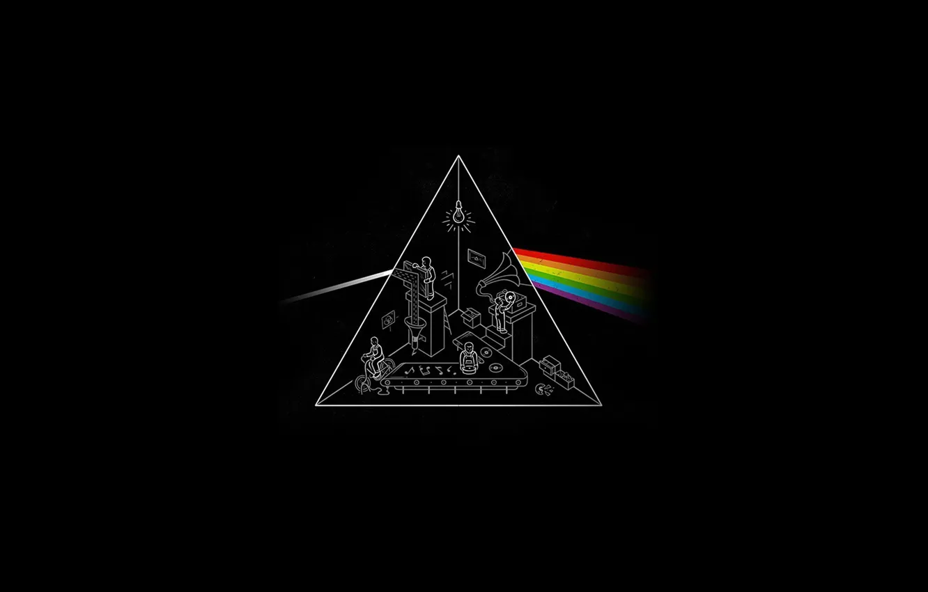 Фото обои Черный, Музыка, Фон, Треугольник, Pink Floyd, Призма, Рок, Тёмная сторона Луны