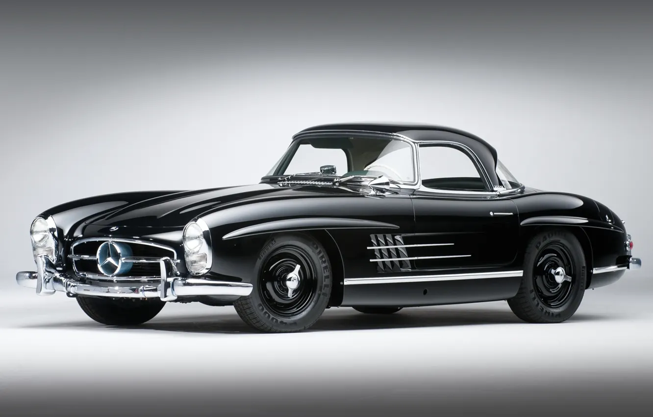 Фото обои чёрный, Mercedes-Benz, классика, мерседес, передок, 1957, красивая машина, 300сл