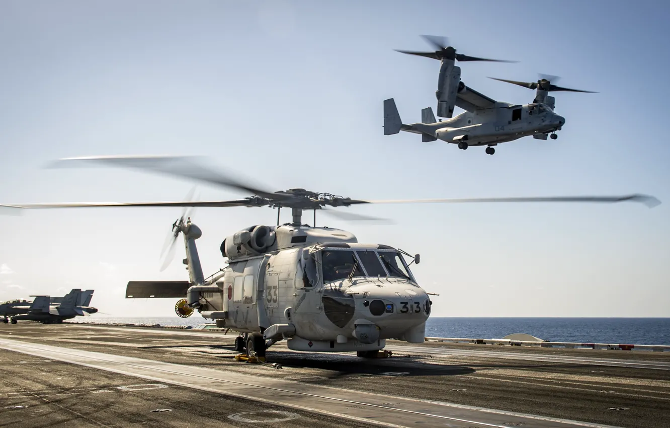 Фото обои палуба, MV-22 Osprey, SH-60K