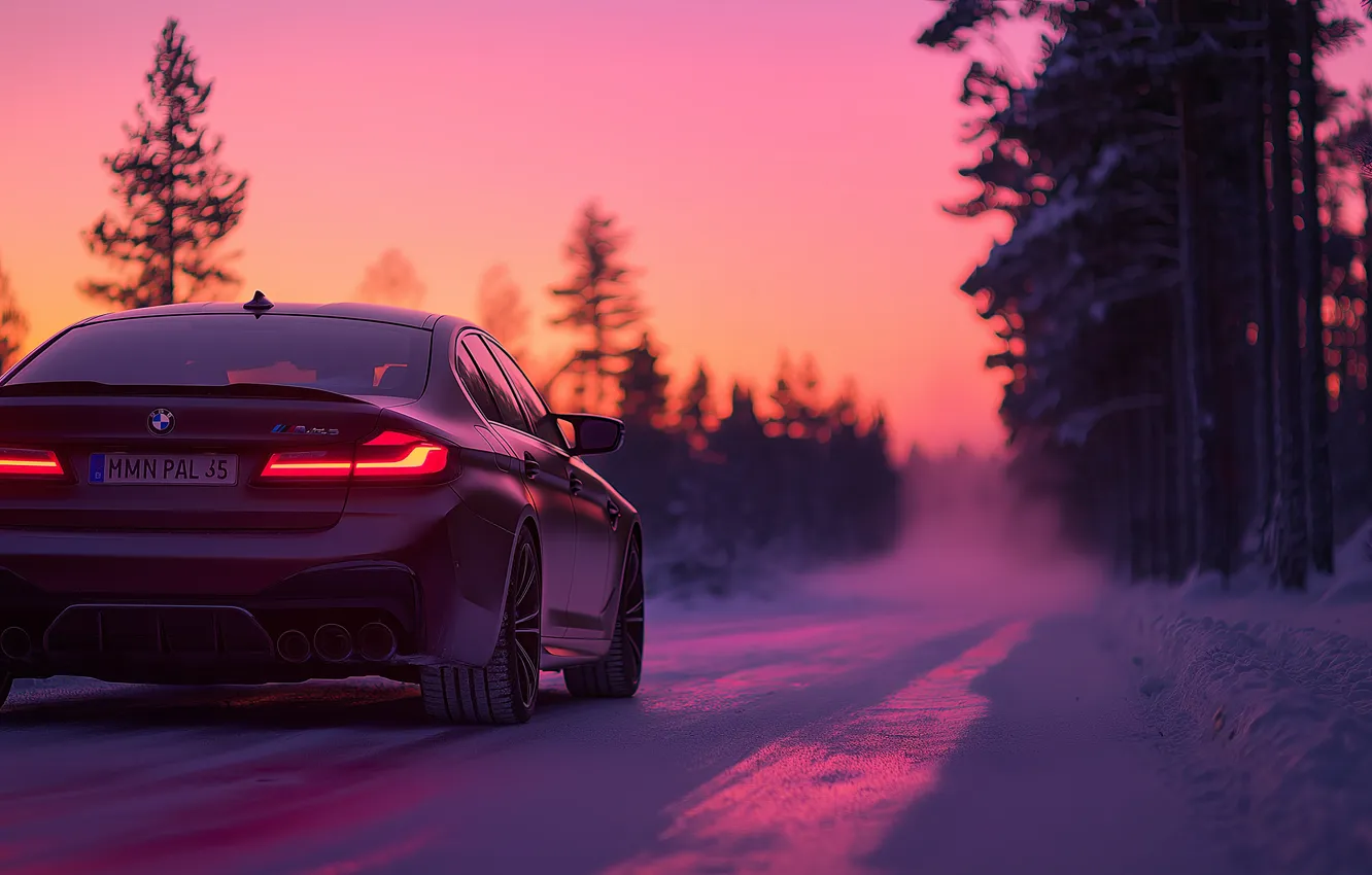 Фото обои зима, дорога, car, снег, bmw, автомобиль, Швеция, road