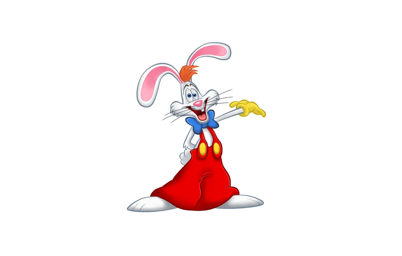 Фото обои заяц, белый фон, ушастый, Кто подставил кролика Роджера, Who Framed Roger Rabbit, красные штаны