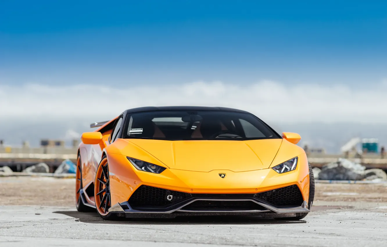 Фото обои Lamborghini, Orange, Italy, VAG, Sight, Fronte, Hyuracan