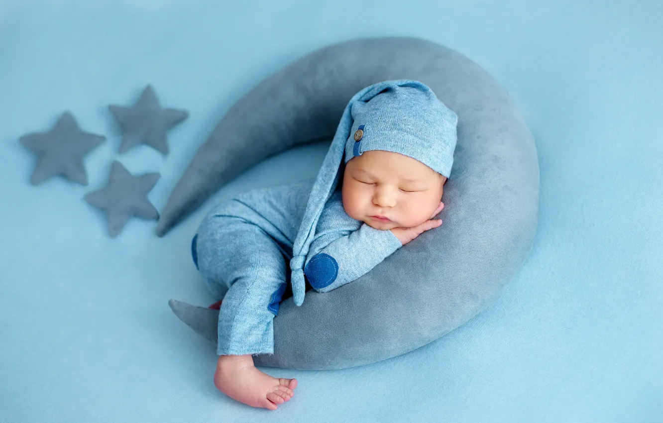 Фото обои сон, звёзды, подушка, ребёнок, младенец, полумесяц, Наталья Михайлова