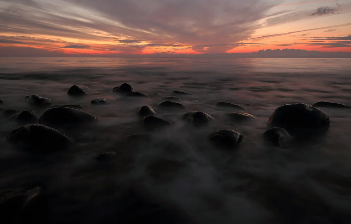 Фото обои море, ночь, камни