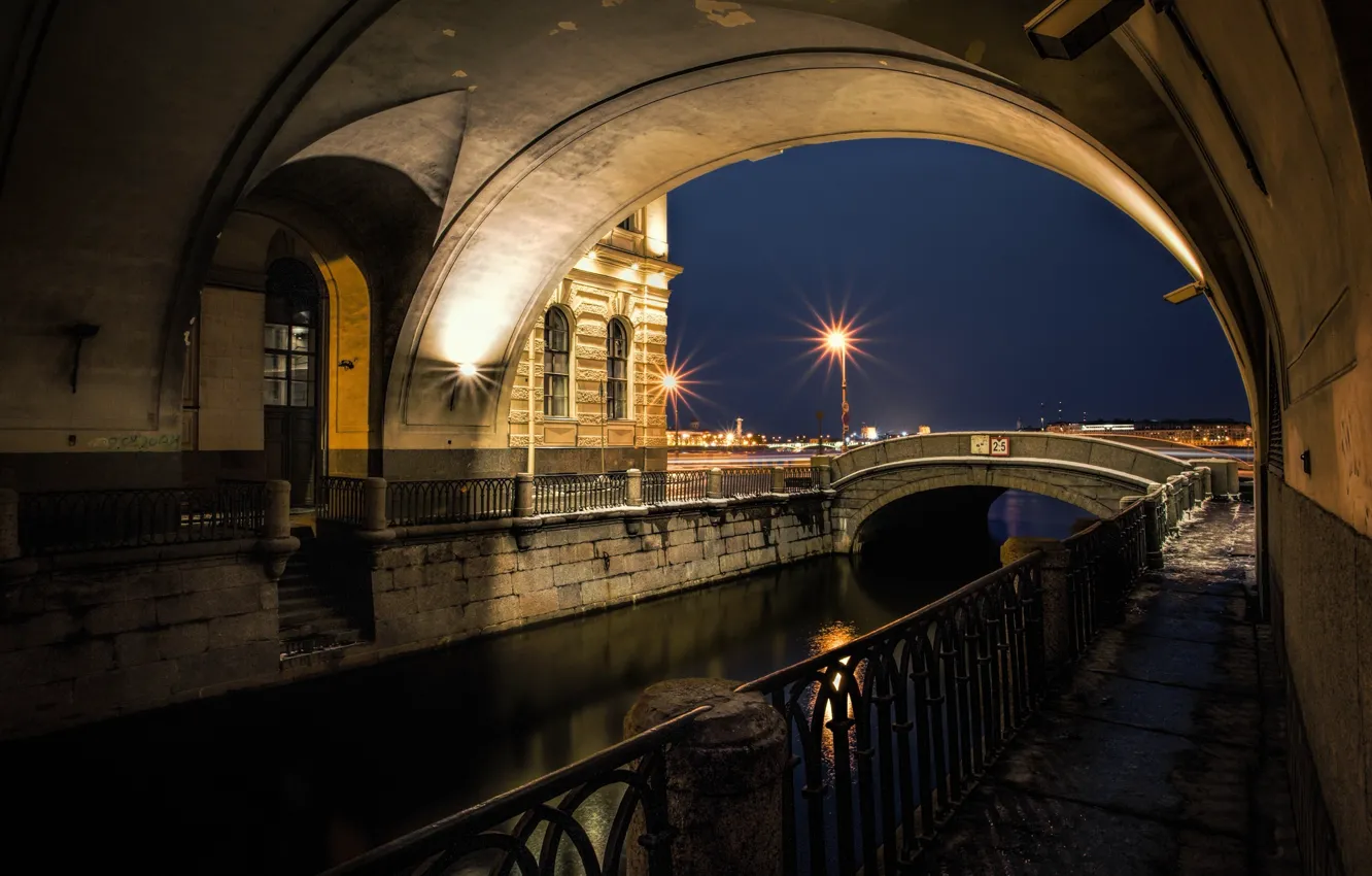 Фото обои ночь, река, Санкт-Петербург, underbridge