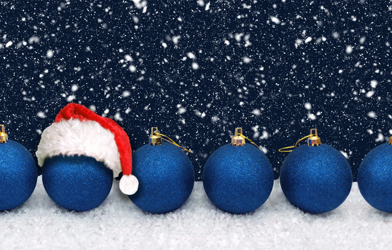 Фото обои зима, шарики, снег, темный фон, праздник, шары, блеск, Рождество