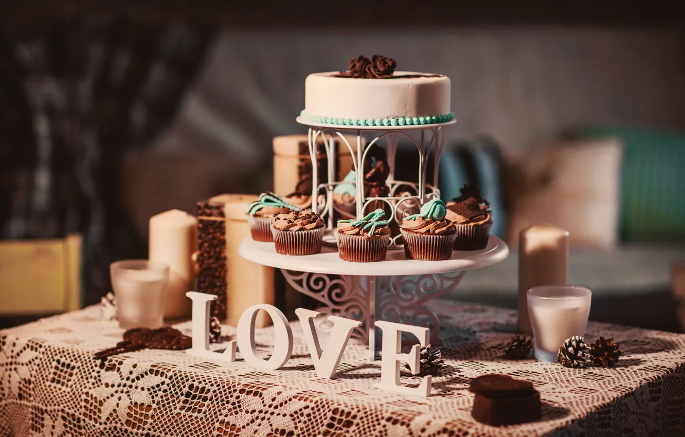 Фото обои свечи, сладости, торт, пирожное, шишки, cake, sweets, candles