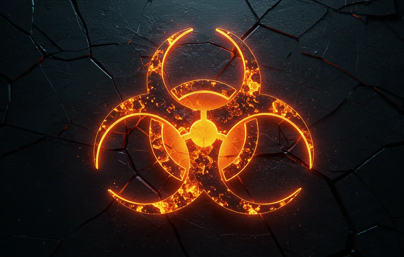 Фото обои знак, обои, свечение, арт, wallpaper, biohazard, sign, art