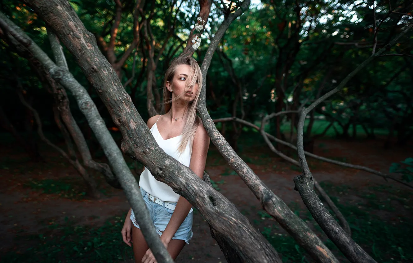 Фото обои девушка, деревья, природа, поза, парк, волосы, Настя, Густарев Максим