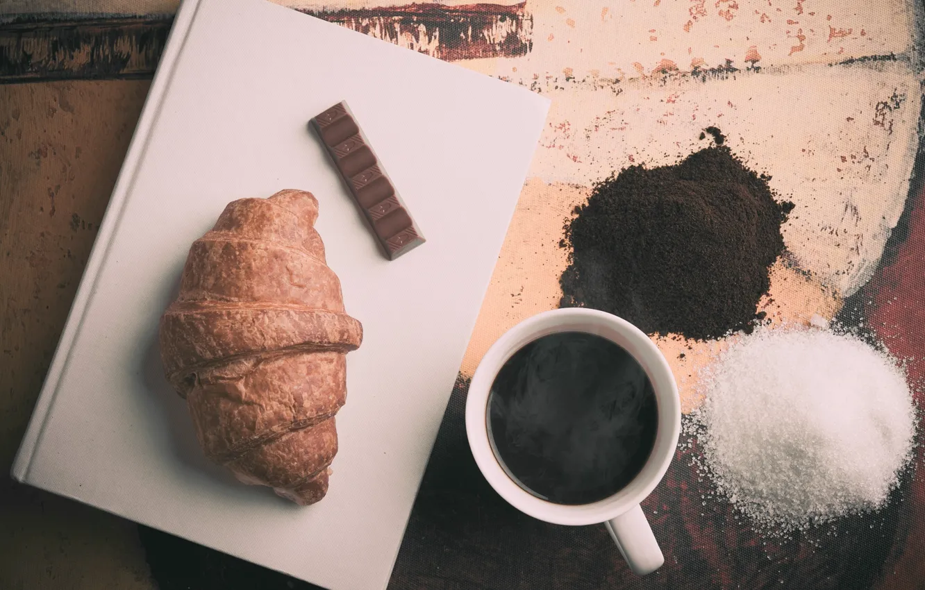 Фото обои кофе, шоколад, круассан