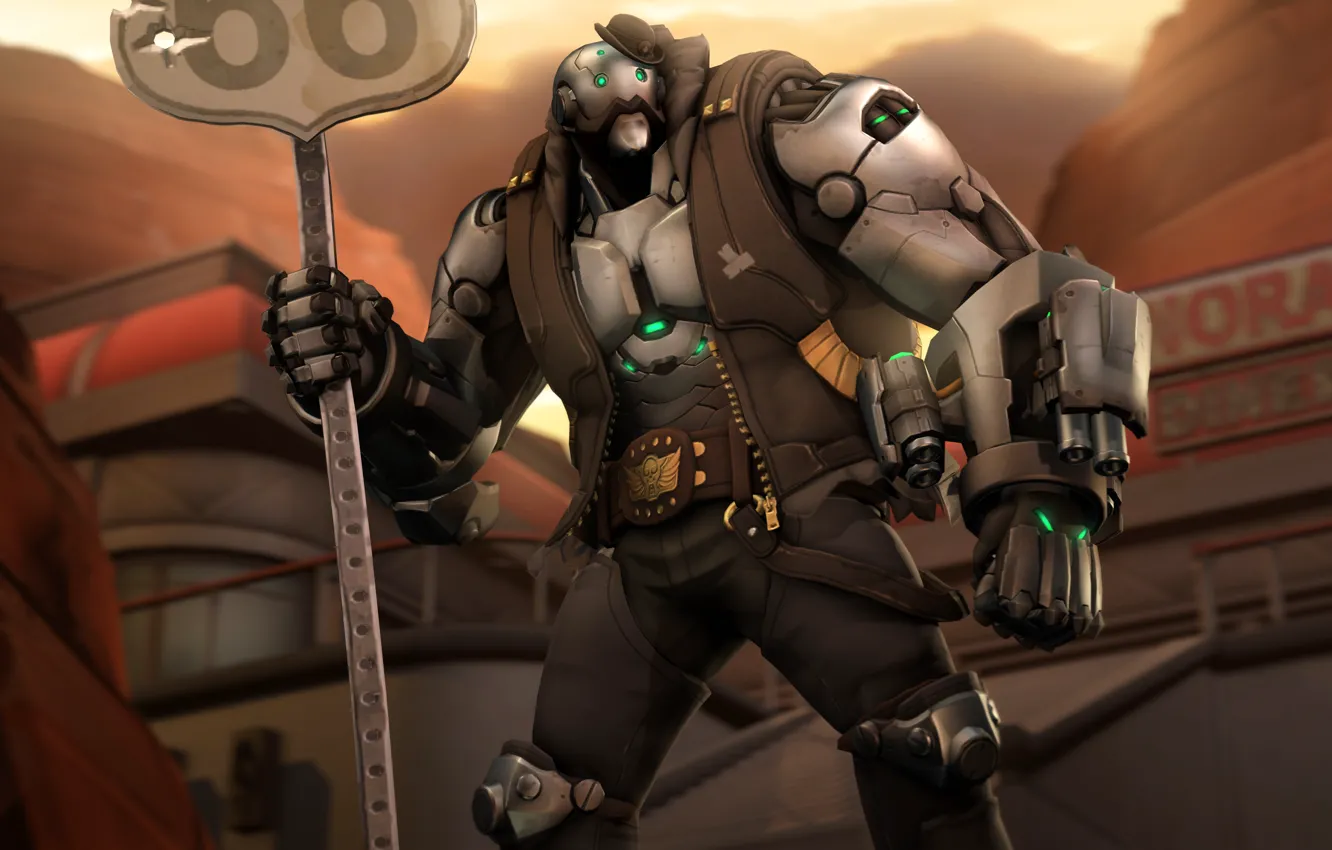 Фото обои знак, робот, шляпа, дикий запад, bob, overwatch