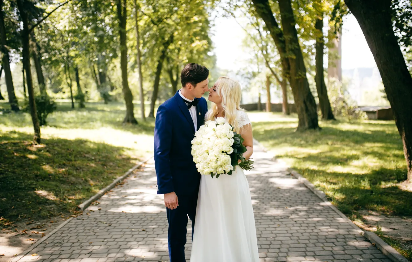 Фото обои любовь, цветы, пара, свадьба, молодожены