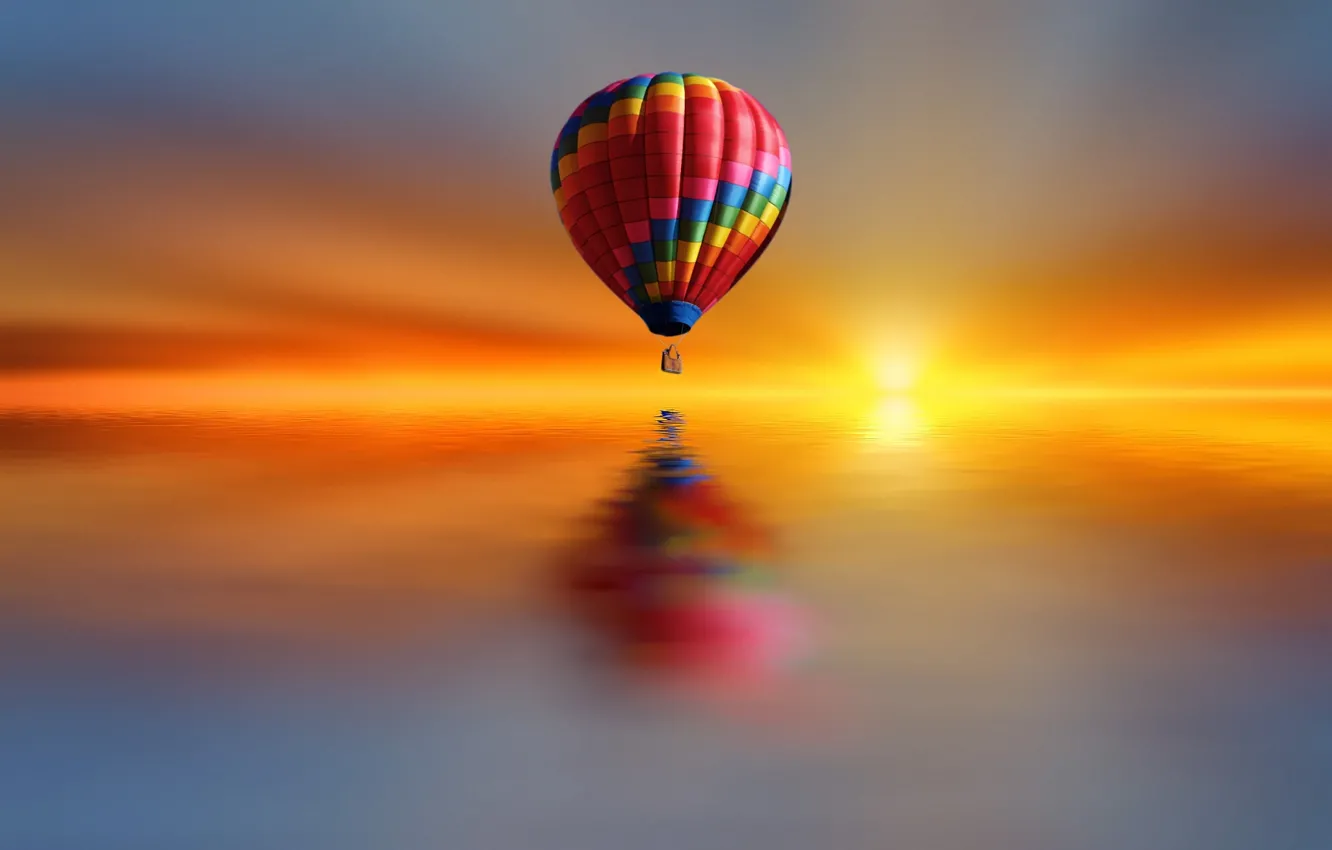 Фото обои озеро, стиль, краски, шар, воздушный, Josep Sumalla