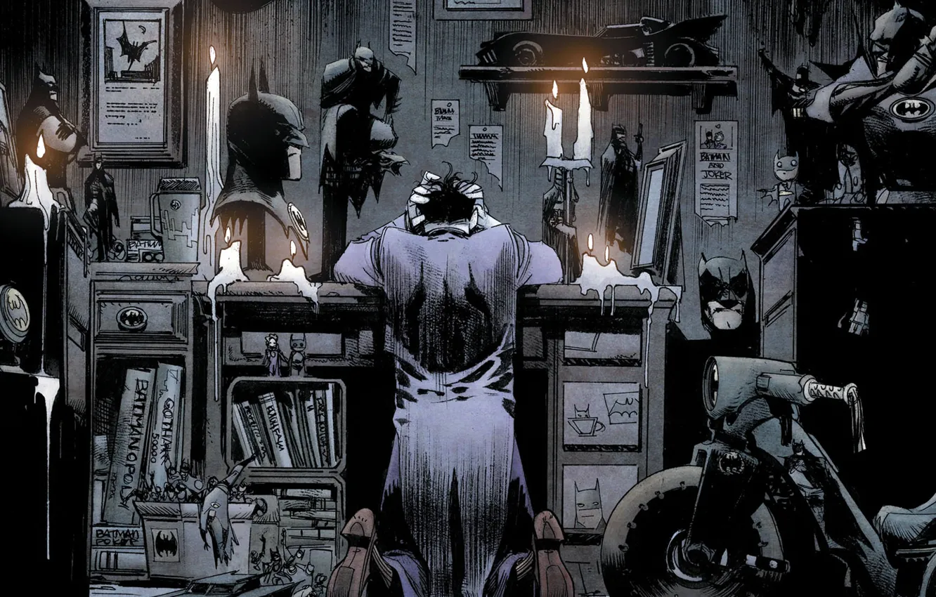 Фото обои fantasy, Batman, Joker, comics, bad, artwork, candles, mask