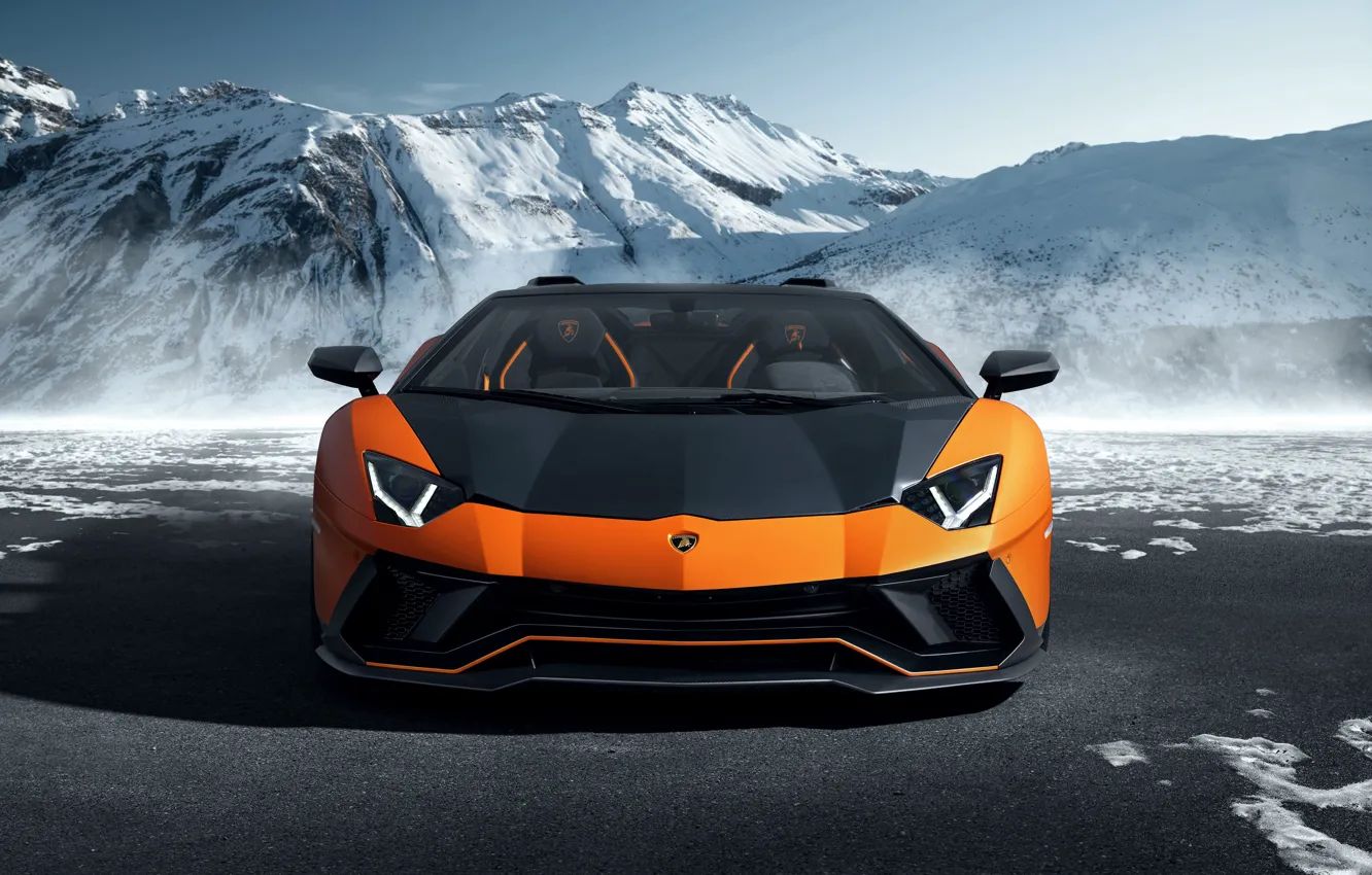 Фото обои горы, Roadster, Lamborghini, спорткар, Aventador, Novitec, снега, Ultimae