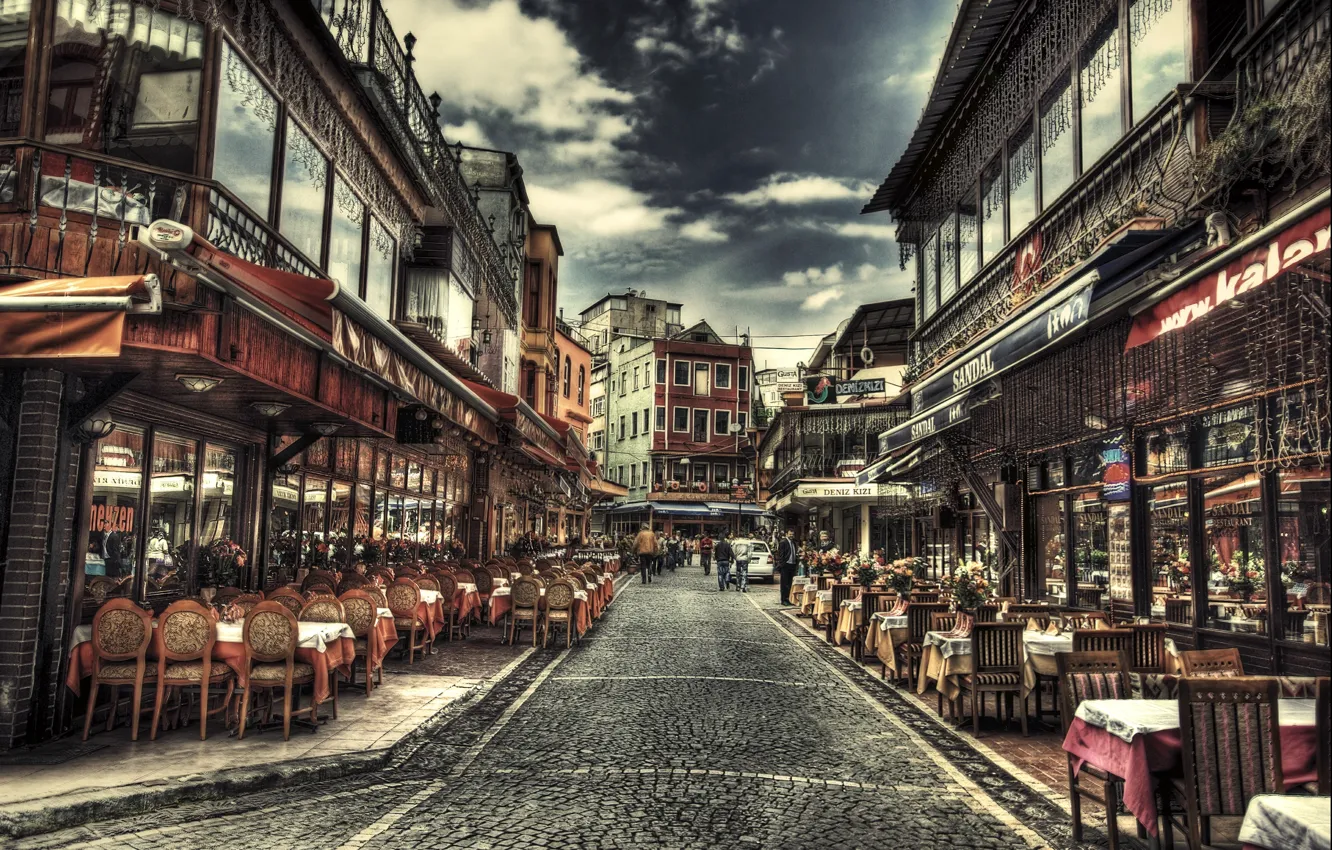 Фото обои HDR, Кафе, Улица, Стамбул, Турция, Street, Istanbul, Turkey