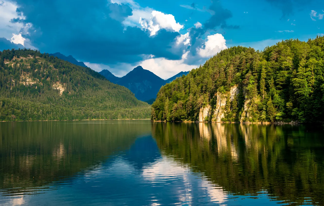 Фото обои лес, горы, скала, озеро, Германия, Бавария, Альпы, Germany