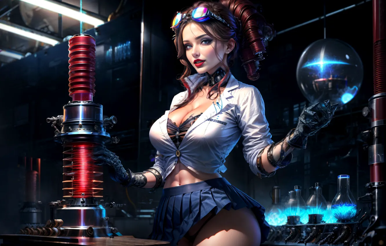 Фото обои эротика, взгляд, девушка, свет, поза, темный фон, стол, завод